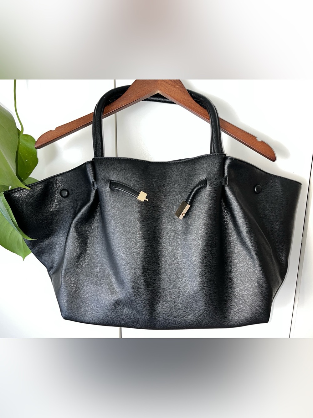 Black  Tote Bag with Gold Accents - Women